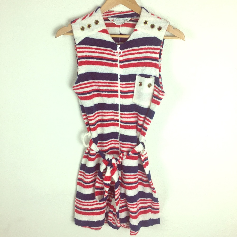 Vintage 60s Red White & Navy Terrycloth Romper